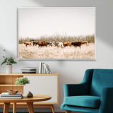 12454132-MGV-FC-36X24_White-Cow Herd Photography Wall Art Canvas Print, Framed Rustic Farmhouse Decor Art Picture Print, Western Ranch Style Perfect Rustic