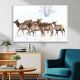 68738684-MGV-CV-36X24-Winter Elk Scene Wall Art Canvas Print, Framed Wildlife Photography Art Picture Print, Snowy Deer Decor Perfect Rustic Lodge Decor