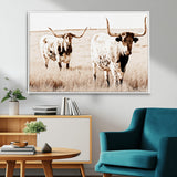 39672786-MGV-FC-36X24_White-Rustic Cow Scene Wall Art Canvas Print, Framed Farmhouse Style Cattle Art Picture Print, Prairie Animal Duo Perfect Rustic Western