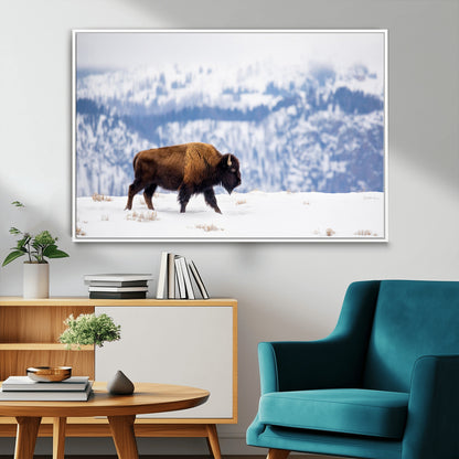 58512275-MGV-CV-36X24-Cowboy Aesthetic Wall Art Canvas Print, Framed Neutral Animal Theme Art Picture Print, Bison Ranch Style Perfect Rustic Western
