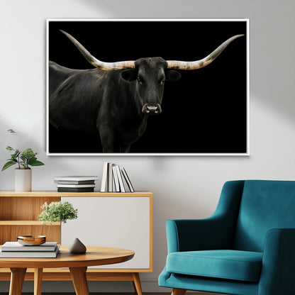 23572907-MGV-CV-36X24-Texas Longhorn Wall Art Canvas Print, Framed Rustic Western Decor Art Picture Print, Farmhouse Animal Perfect Modern Western