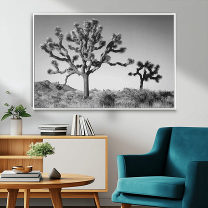 93692513-MGV-CV-36X24-Joshua Tree Wall Art Canvas Print, Framed Monochrome Desert Art Picture Print, Minimalist Nature Scene Perfect Southwestern