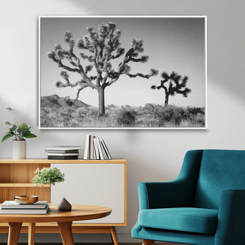 93692513-MGV-FC-36X24_White-Joshua Tree Wall Art Canvas Print, Framed Monochrome Desert Art Picture Print, Minimalist Nature Scene Perfect Southwestern