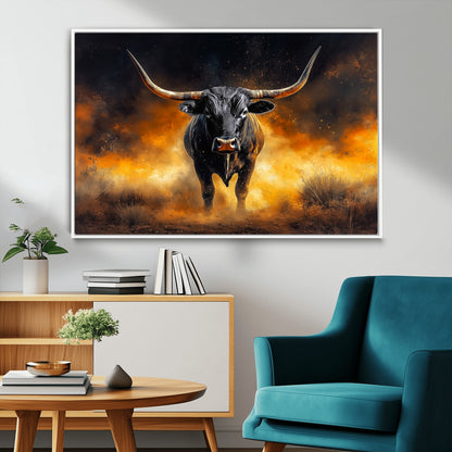 58293979-MGV-FC-36X24_White-Longhorn Canvas Wall Art Canvas Print, Framed Bold Bull Wall Art Art Picture Print, Western Animal Decor Perfect Western Dramatic