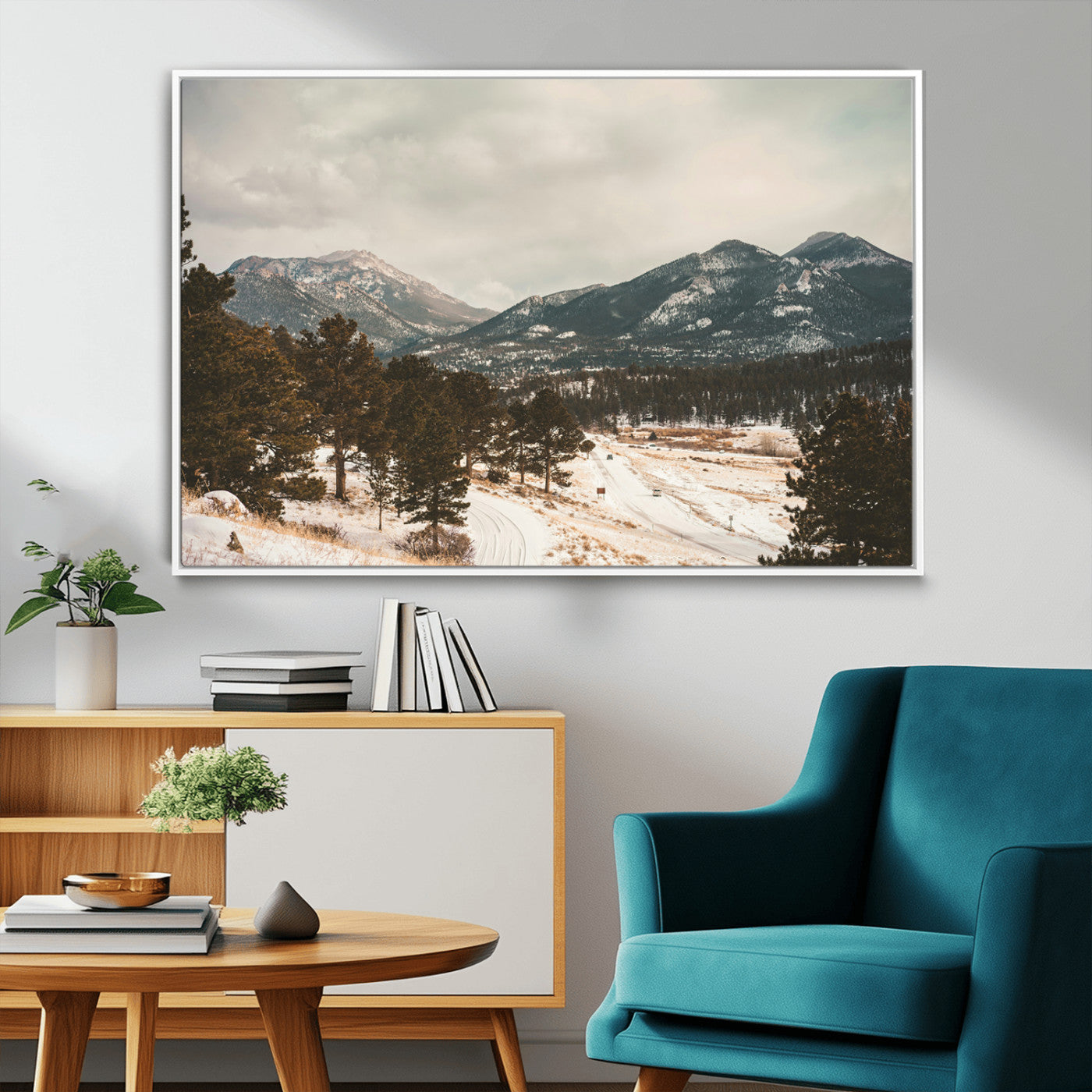 77311749-MGV-CV-36X24-Mountain Landscape Wall Art Canvas Print, Framed Snowy Peaks Art Picture Print, Alpine Aesthetic Perfect Rustic Winter Decor