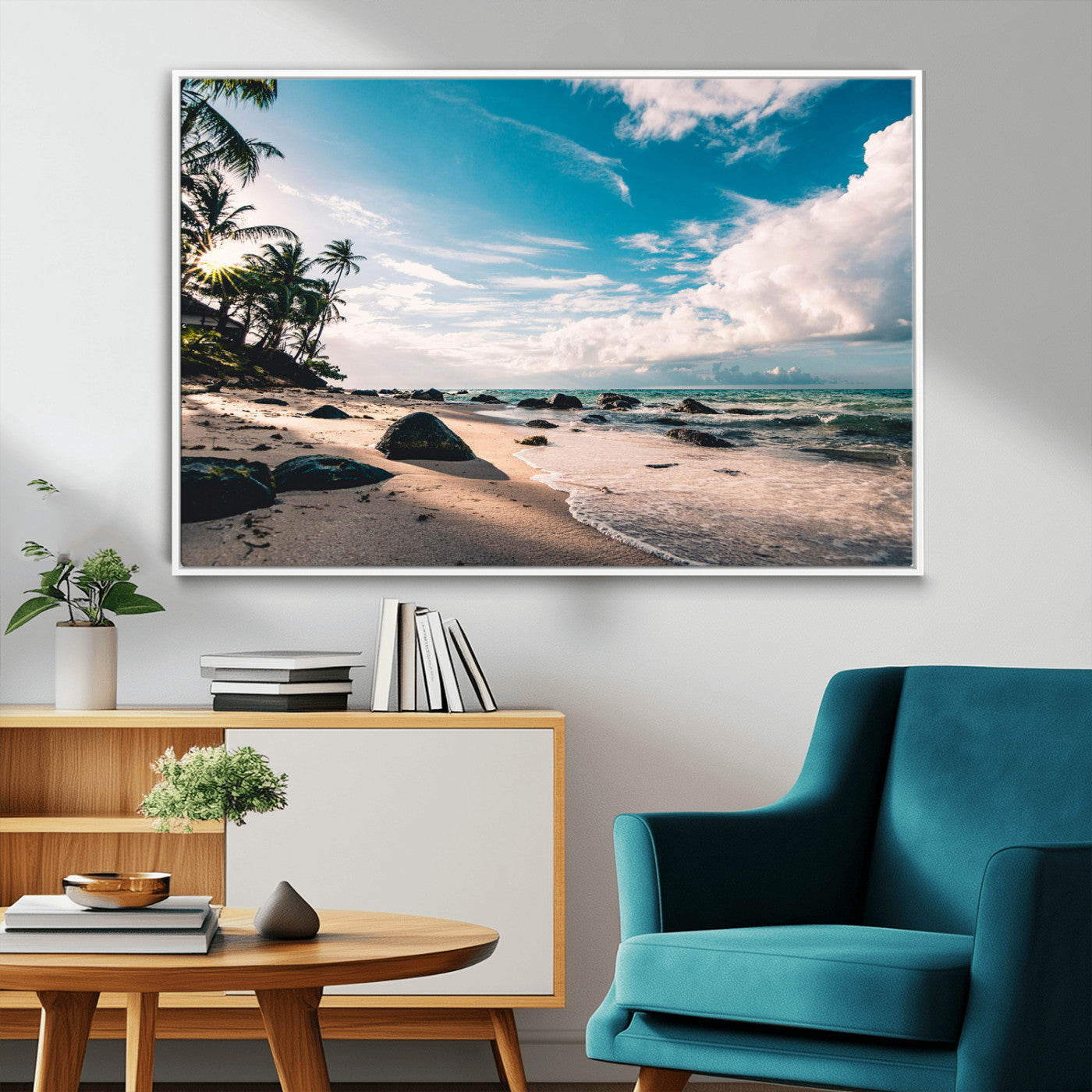 95301406-MGV-CV-36X24-Tropical Beach Wall Art Canvas Print, Framed Ocean Waves Art Picture Print, Relazxing Seascape Perfect Tropical Coastal Decor
