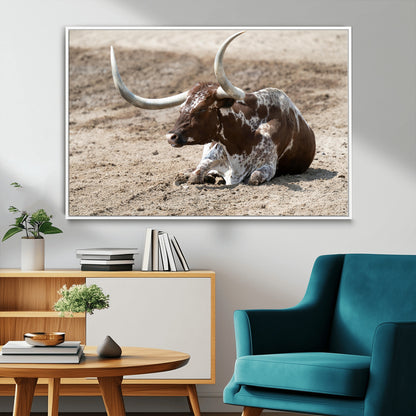 76549210-MGV-FC-36X24_White-Texas Longhorn Wall Art Canvas Print, Framed Country Living Art Picture Print, Farmhouse Aesthetic Perfect Western Rustic Decor