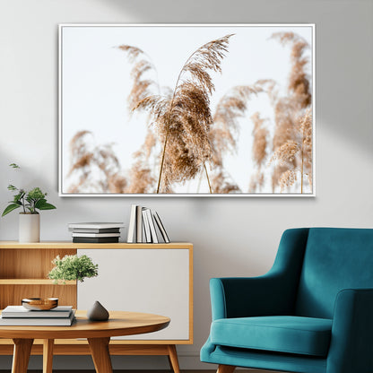 17019393-MGV-FC-36X24_White-Pampas Grass Wall Art Canvas Print, Framed Neutral Tones Art Picture Print, Minimalist Nature Perfect Boho Minimalist Decor