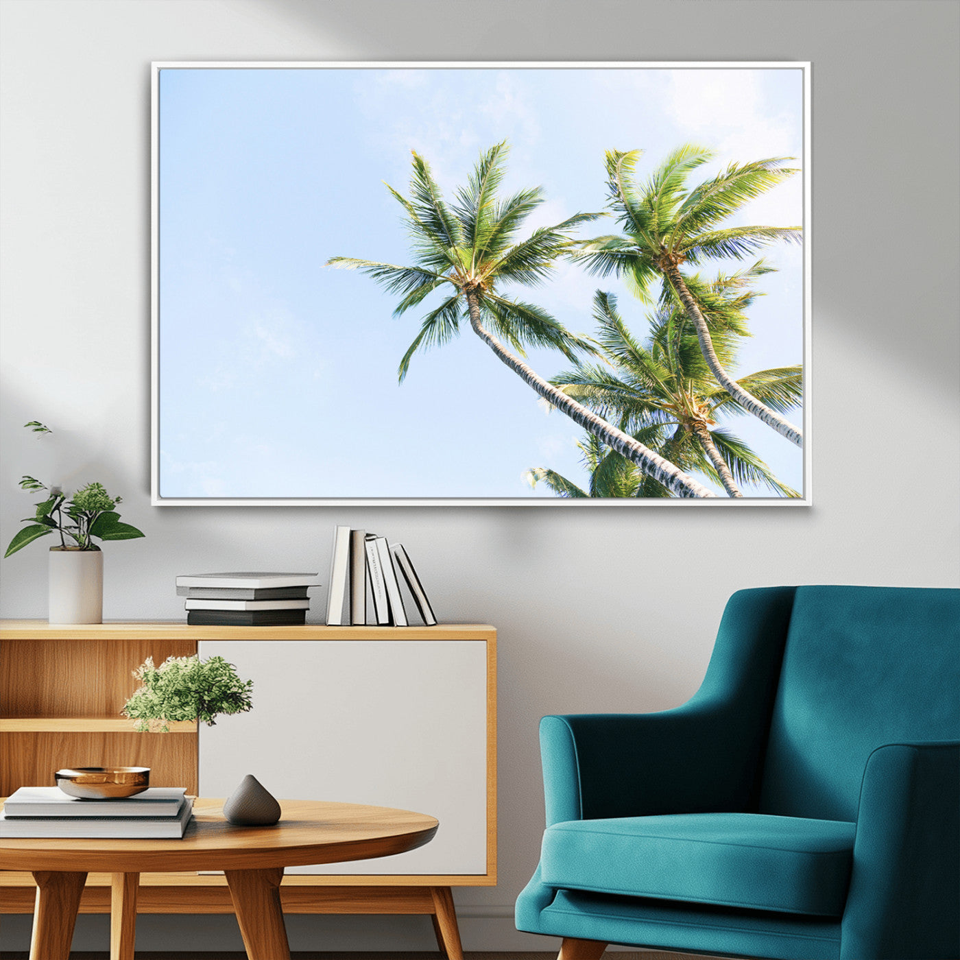 54719115-MGV-CV-36X24-Palm Trees Wall Art Canvas Print, Framed Tropical Aesthetic Art Picture Print, Coastal Serenity Perfect Tropical Minimalist Decor