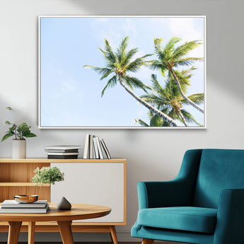 54719115-MGV-CV-36X24-Palm Trees Wall Art Canvas Print, Framed Tropical Aesthetic Art Picture Print, Coastal Serenity Perfect Tropical Minimalist Decor