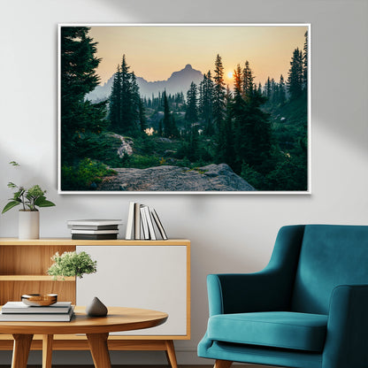 66397982-MGV-CV-36X24-Mountain Landscape Wall Art Canvas Print, Framed Forest Serenity Art Picture Print, Mountain Landscape Perfect Rustic Wilderness