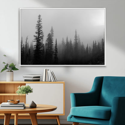 73138900-MGV-CV-36X24-Misty Pines Wall Art Canvas Print, Framed Woodland Photography Art Picture Print, Minimalist Decor Perfect Modern Rustic Decor