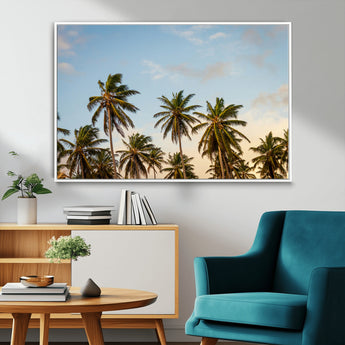 99033771-MGV-FC-36X24_White-Palm Trees Wall Art Canvas Print, Framed Tropical Vibes Art Picture Print, Coastal Sunset Perfect Coastal Boho Decor Artwork