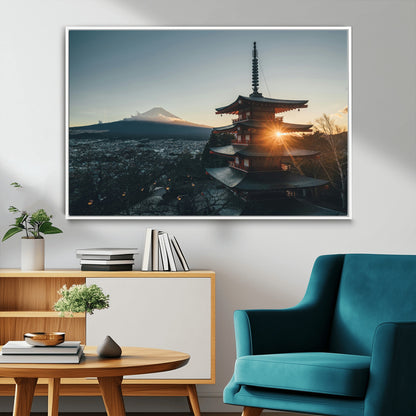 87729656-MGV-FC-36X24_White-Mount Fuji Wall Art Canvas Print, Framed Japan Travel Art Picture Print, Chureito Pagoda Perfect Zen Minimalism Decor Artwork