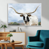 63592811-MGV-FC-36X24_White-Texas Longhorn Wall Art Canvas Print, Framed Western Rustic Art Picture Print, Farmhouse Decor Perfect Rustic Farmhouse Decor