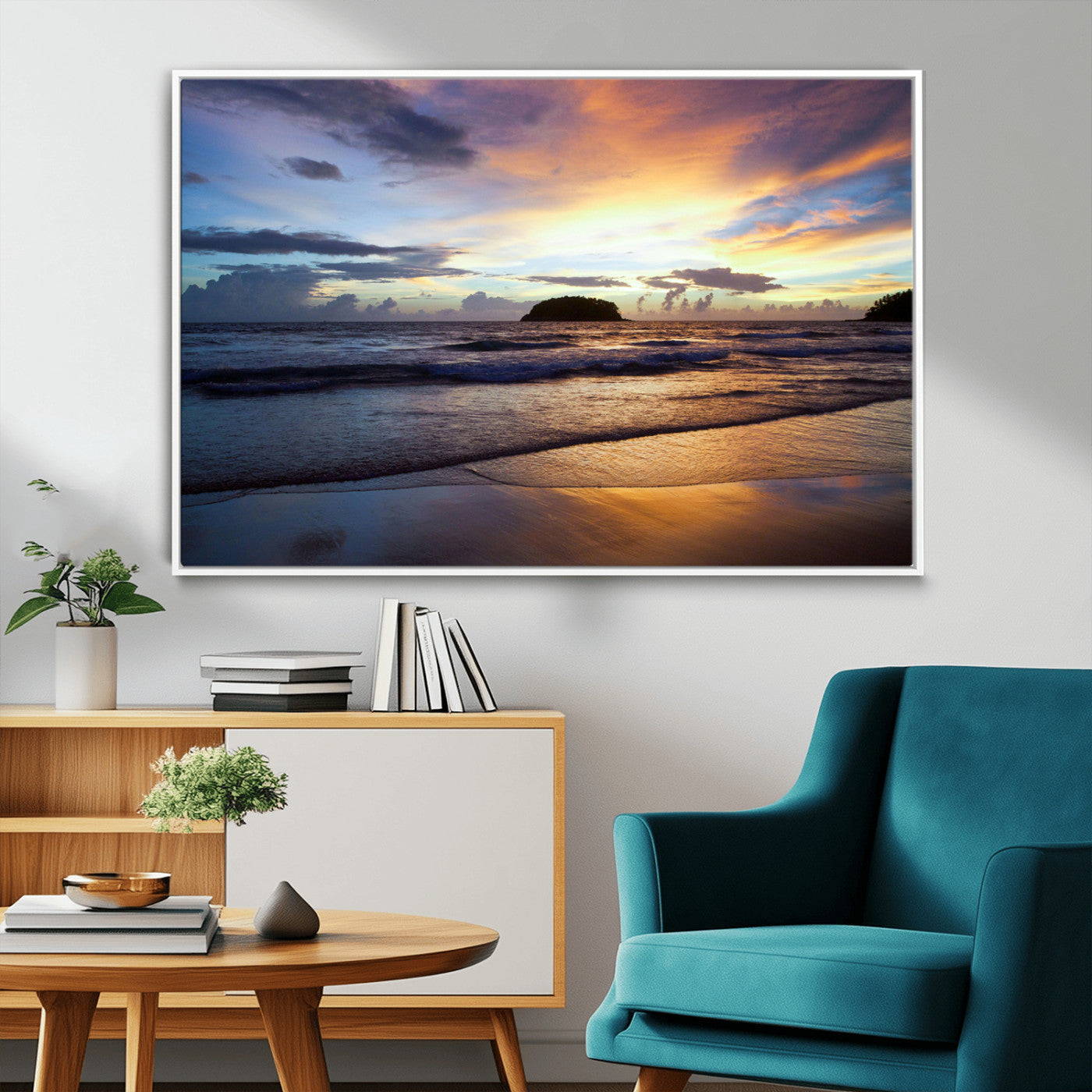 36714356-MGV-CV-36X24-Beach Sunset Wall Art Canvas Print, Framed Ocean Waves Art Picture Print, Tropical Seascape Perfect Coastal Serenity Decor Artwork