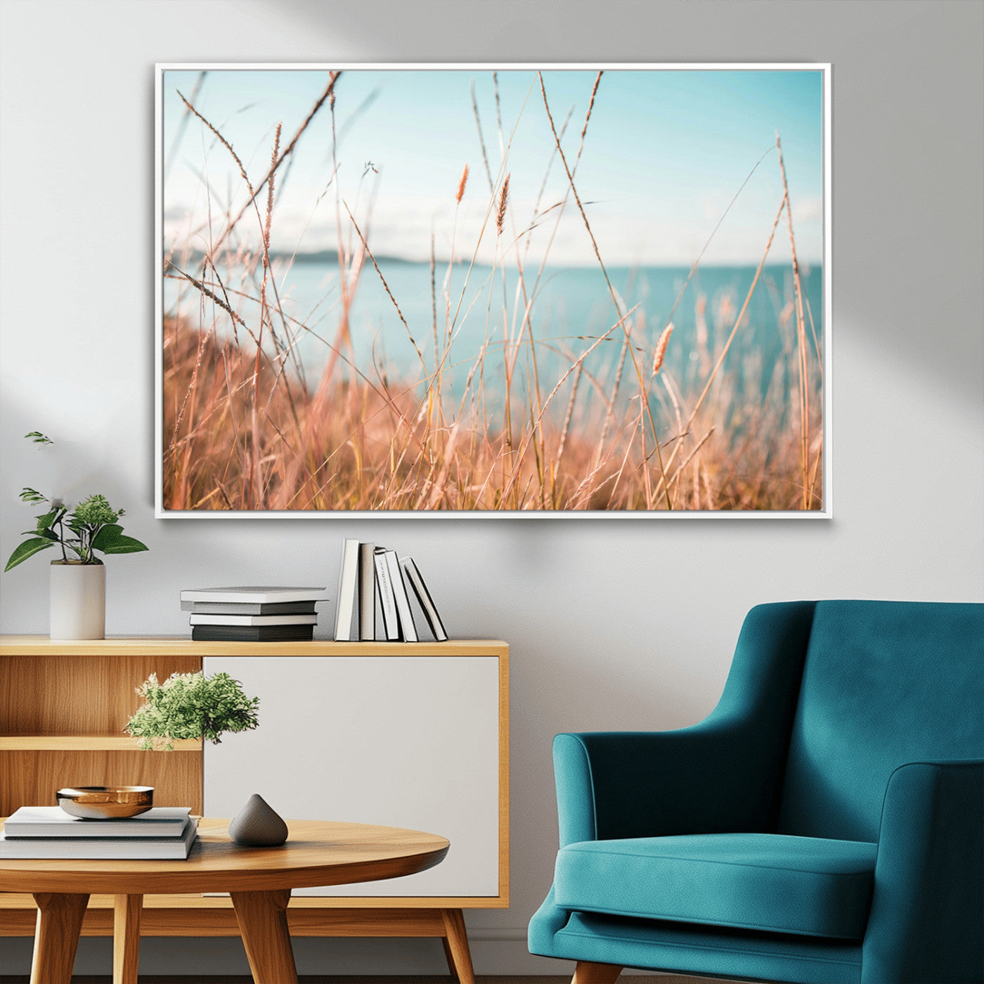 36108696-MGV-CV-36X24-Coastal Grass Wall Art – Serene Ocean View Canvas Print, Beach Nature Photography Decor for Living Room, Bedroom, Office or Modern