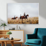 94723307-MGV-CV-36X24-Western Cowboys Wall Art Canvas Print, Framed Rustic Prairie Art Picture Print, Horseback Riding Perfect Rustic Western Decor