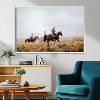 94723307-MGV-CV-36X24-Western Cowboys Wall Art Canvas Print, Framed Rustic Prairie Art Picture Print, Horseback Riding Perfect Rustic Western Decor