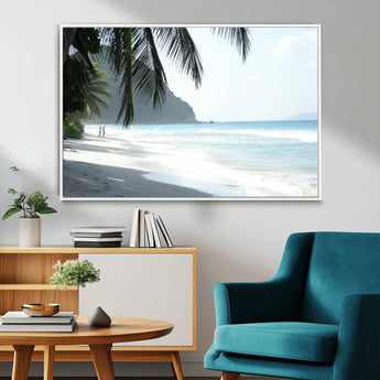 18311030-MGV-FC-36X24_White-Tropical Beach Wall Art Canvas Print, Framed Serene Ocean Art Picture Print, Palm Tree Shadows Perfect Tropical Coastal Decor