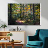 65810864-MGV-FC-36X24_White-Autumn Forest Wall Art Canvas Print, Framed Fall Woodland Art Picture Print, Golden Leaves Perfect Rustic Farmhouse Decor Artwork