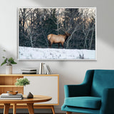 36533178-MGV-FC-36X24_White-Wild Elk Photography Wall Art Canvas Print, Framed Winter Wildlife Art Picture Print, Snowy Forest Perfect Rustic Lodge Decor