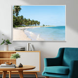 37858872-MGV-CV-36X24-Palm Tree Coast Wall Art Canvas Print, Framed Island Getaway Art Picture Print, Crystal Blue Water Perfect Tropical Coastal Decor