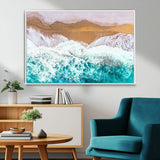 26870666-MGV-CV-36X24-Aerial Beach Wall Art Canvas Print, Framed Ocean Waves Art Picture Print, Coastal Landscape Perfect Coastal Minimalist Decor