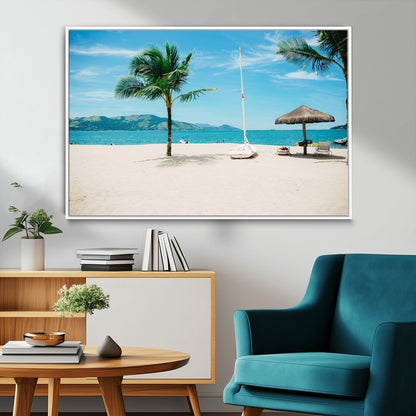 42623350-MGV-FC-36X24_White-Tropical Beach Wall Art Canvas Print, Framed Palm Tree Art Picture Print, Ocean View Perfect Tropical Coastal Decor Artwork