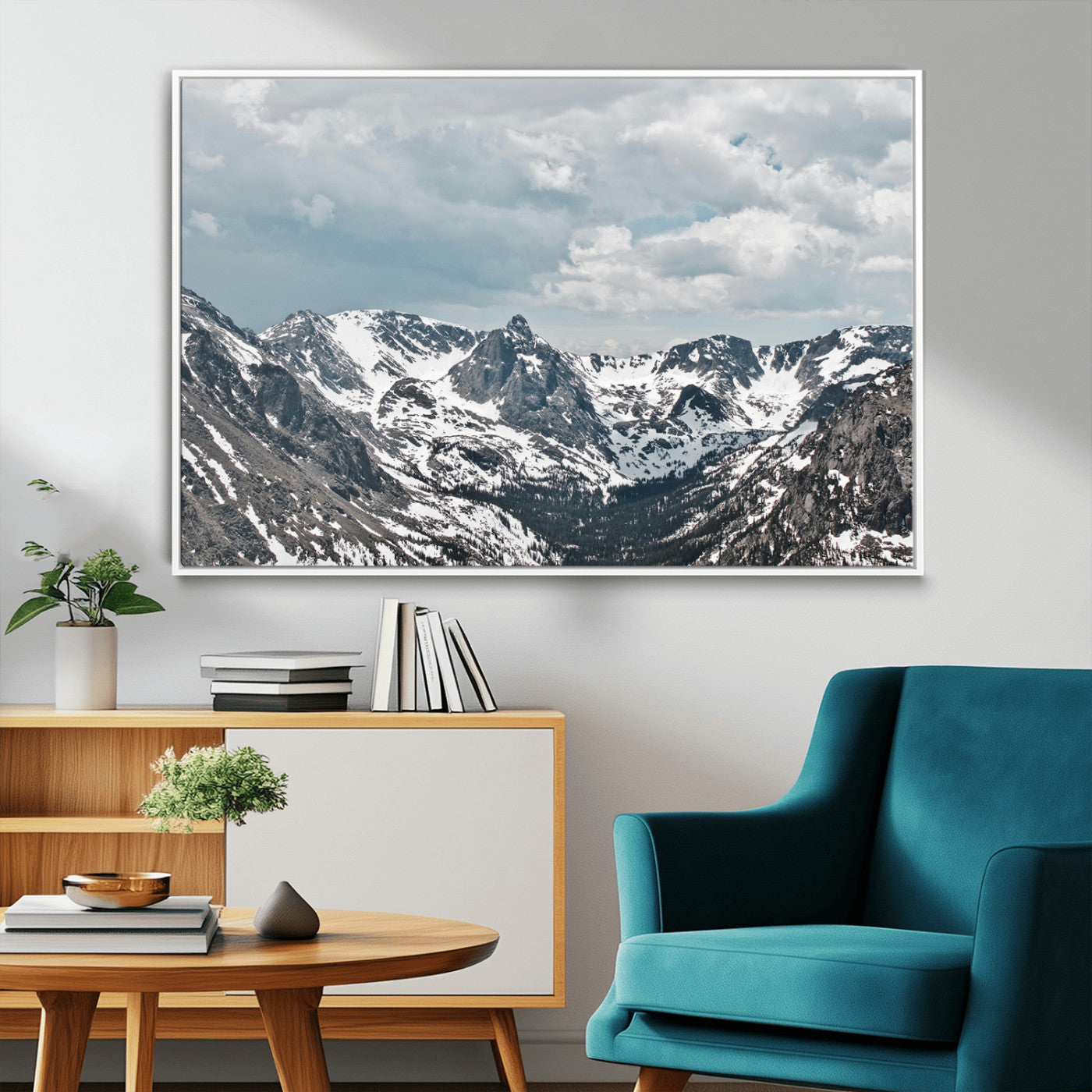 94074619-MGV-CV-36X24-Snowy Peaks Wall Art Canvas Print, Framed Alpine Wilderness Art Picture Print, Mountain Escape Perfect Winter Serenity Decor