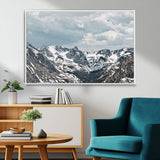 94074619-MGV-CV-36X24-Snowy Peaks Wall Art Canvas Print, Framed Alpine Wilderness Art Picture Print, Mountain Escape Perfect Winter Serenity Decor