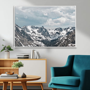 94074619-MGV-CV-36X24-Snowy Peaks Wall Art Canvas Print, Framed Alpine Wilderness Art Picture Print, Mountain Escape Perfect Winter Serenity Decor