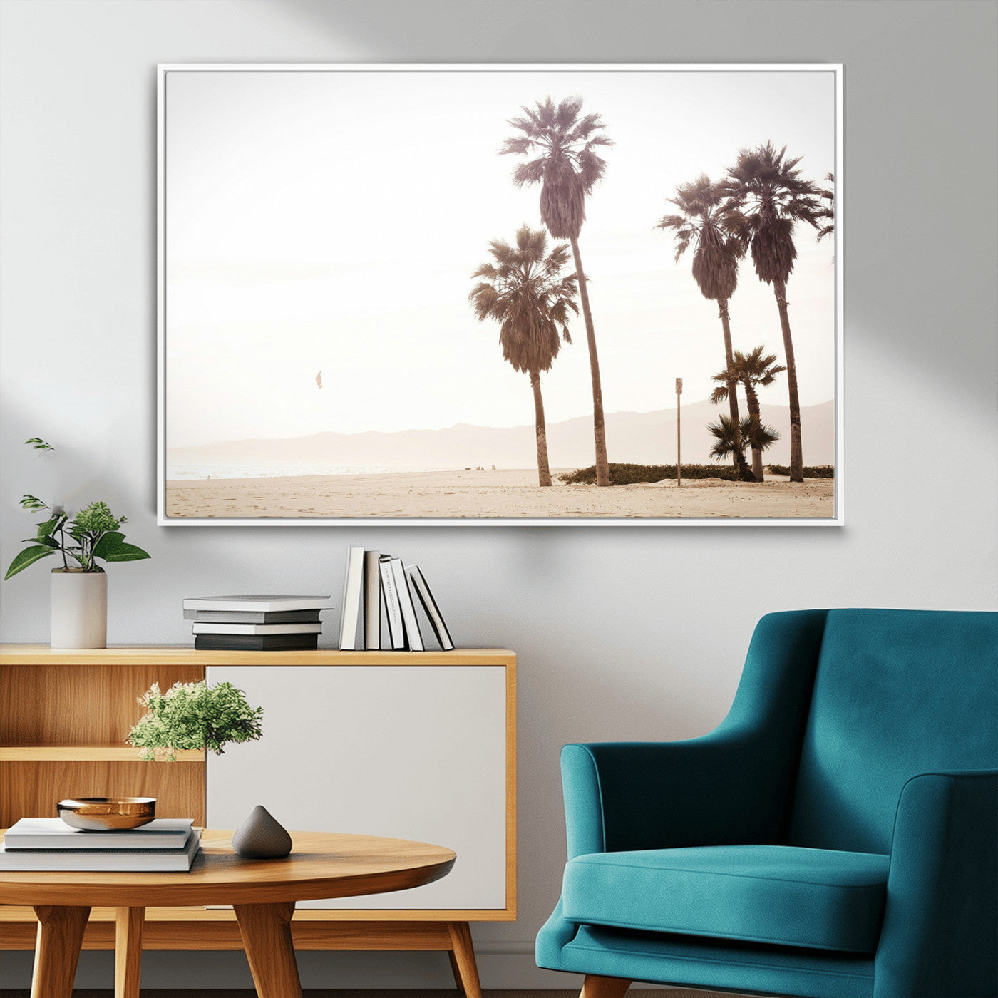 48255923-MGV-FC-36X24_White-Coastal Light Wall Art Canvas Print, Framed Relaxing Shoreline Art Picture Print, Minimalist Ocean Perfect Tropical Serenity Decor