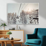 91534512-MGV-FC-36X24_White-Frosty Pines Wall Art Canvas Print, Framed Cozy Cabin View Art Picture Print, Ski Lift Ride Perfect Rustic Lodge Decor Artwork