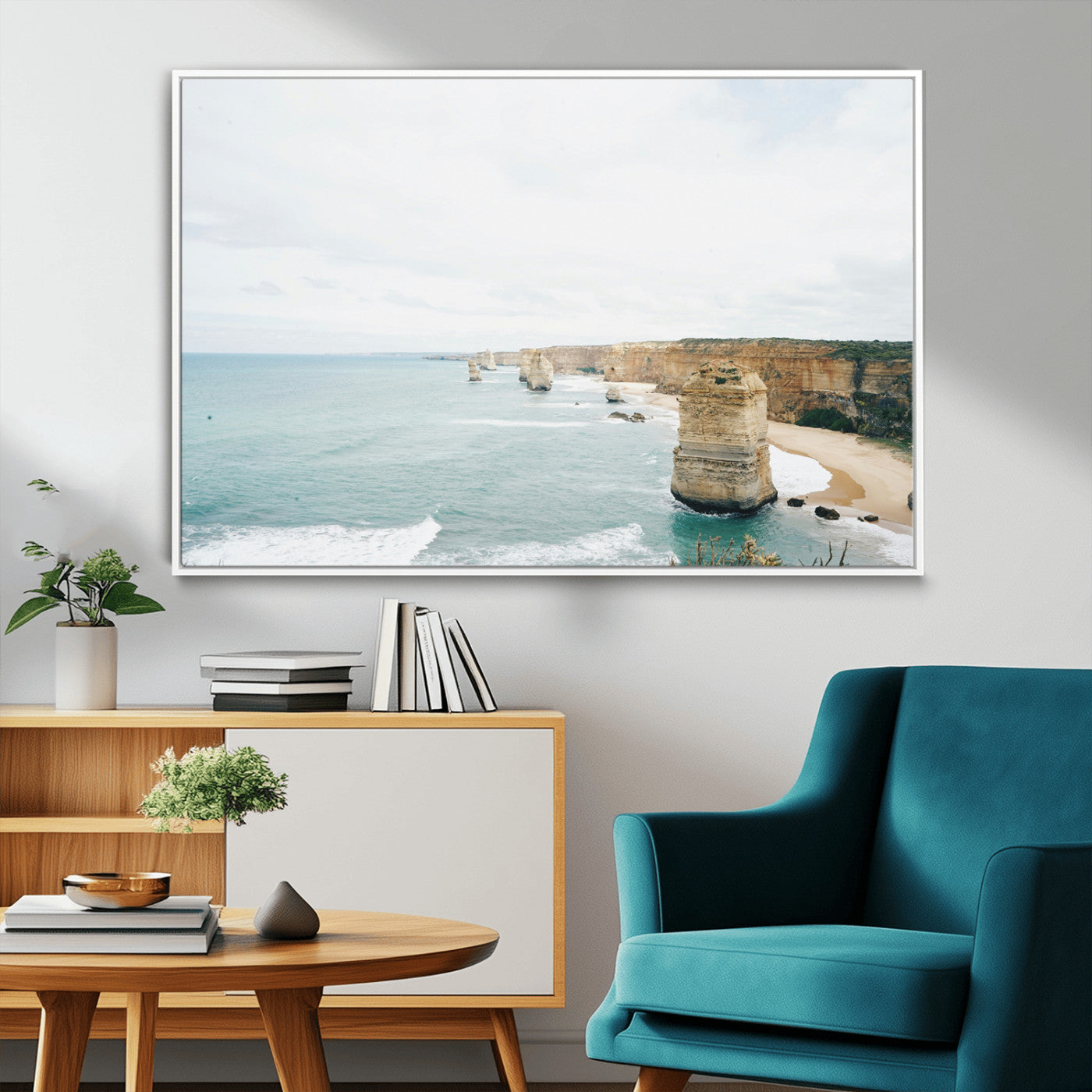 70095633-MGV-CV-36X24-Twelve Apostles Wall Art Canvas Print, Framed Coastal Cliffs Art Picture Print, Rugged Rock Formations Perfect Minimalist Coastal