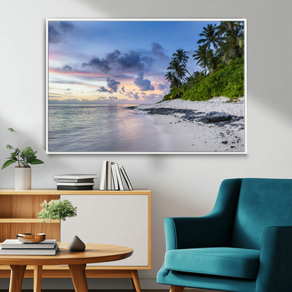 75045485-MGV-FC-36X24_White-Tropical Beach Wall Art Canvas Print, Framed Sunset Glow Art Picture Print, Palm Tree Coast Perfect Tropical Coastal Decor Artwork