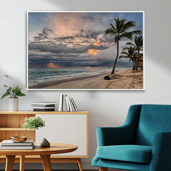 62574547-MGV-FC-36X24_White-Tropical Storm Wall Art Canvas Print, Framed Moody Beach Art Picture Print, Dramatic Sky Perfect Tropical Coastal Decor Artwork