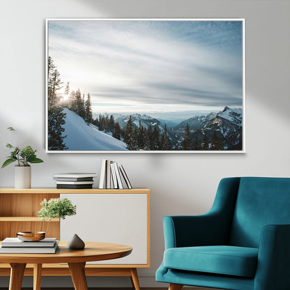 55564749-MGV-FC-36X24_White-Snowy Mountains Wall Art Canvas Print, Framed Alpine Landscape Art Picture Print, Frosty Peaks Perfect Nordic Minimalist Decor