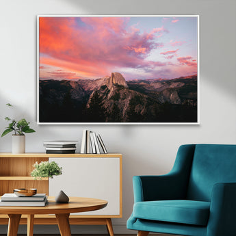 32786115-MGV-FC-36X24_White-Half Dome Wall Art Canvas Print, Framed Yosemite National Park Art Picture Print, Dramatic Sunset Perfect Adventurous Wilderness