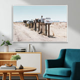 54616109-MGV-FC-36X24_White-Desert Mailboxes Wall Art – Rustic Rural Roadside Photography Canvas Print, American Southwest Landscape Home Decor for Living