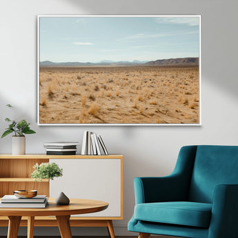 55918919-MGV-FC-36X24_White-Desert Landscape Wall Art – Golden Grass Plains and Mountain Horizon Canvas Print, Southwest Nature Photography Decor for Living