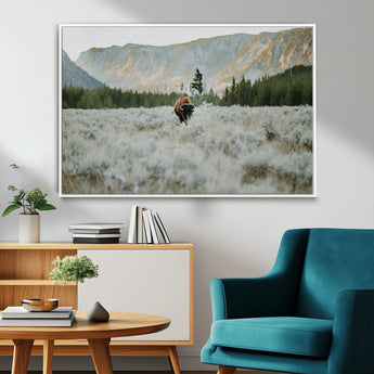 41674074-MGV-FC-36X24_White-Bison Wall Art – American Buffalo Wildlife Photography Canvas Print, Western Mountain Landscape Artwork Rustic Nature Decor for