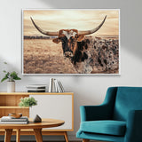 95745718-MGV-FC-36X24_White-Texas Longhorn Wall Art – Western Cattle Photography Canvas Print, Rustic Ranch Animal Artwork Country Farmhouse Decor for Living