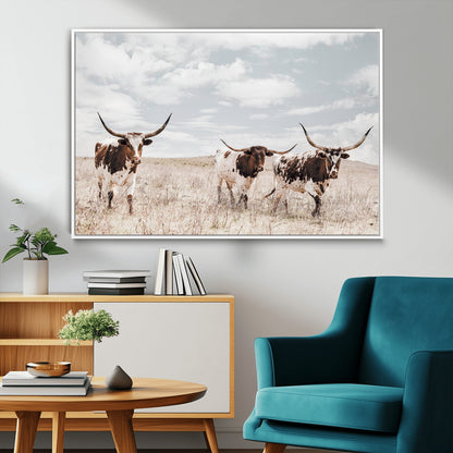 65621083-MGV-CV-36X24-Texas Longhorn Wall Art – Rustic Western Cattle Canvas Print, Southwestern Ranch Photography Decor for Living Room, Office,