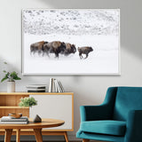 61161423-MGV-FC-36X24_White-Running Bison Herd Wall Art – Winter Buffalo Canvas Print, Wildlife Photography Decor for Rustic Living Room, Farmhouse, Lodge,