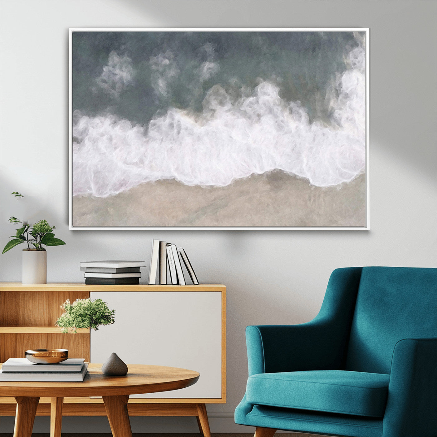 10072982-MGV-FC-36X24_White-Abstract Ocean Wave Wall Art – Coastal Beach Canvas Print, Minimalist Seascape Painting, Modern Ocean Inspired Artwork for Living