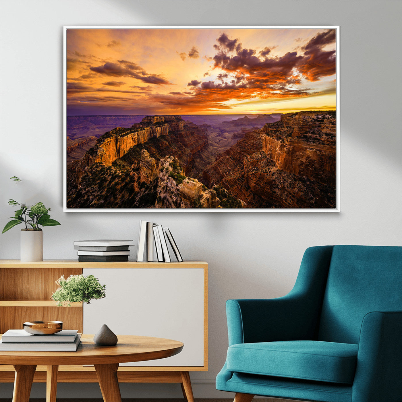 75573843-MGV-FC-36X24_White-Grand Canyon Sunset Wall Art – Panoramic Canyon Landscape Canvas Print, Dramatic Desert Cliffs Artwork, Nature Inspired Scenic