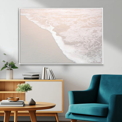 28414510-MGV-CV-36X24-Ocean Shoreline Wall Art – Minimal Coastal Beach Canvas Print, Soft Sea Foam and Sand Photography Artwork, Relaxing Nautical Decor