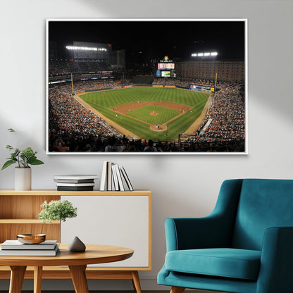 26445161-MGV-FC-36X24_White-Baseball Stadium at Night – Panoramic Ballpark Canvas Wall Art, Sports Decor for Man Cave, Office, Game Room, Sports Bar, Baseball