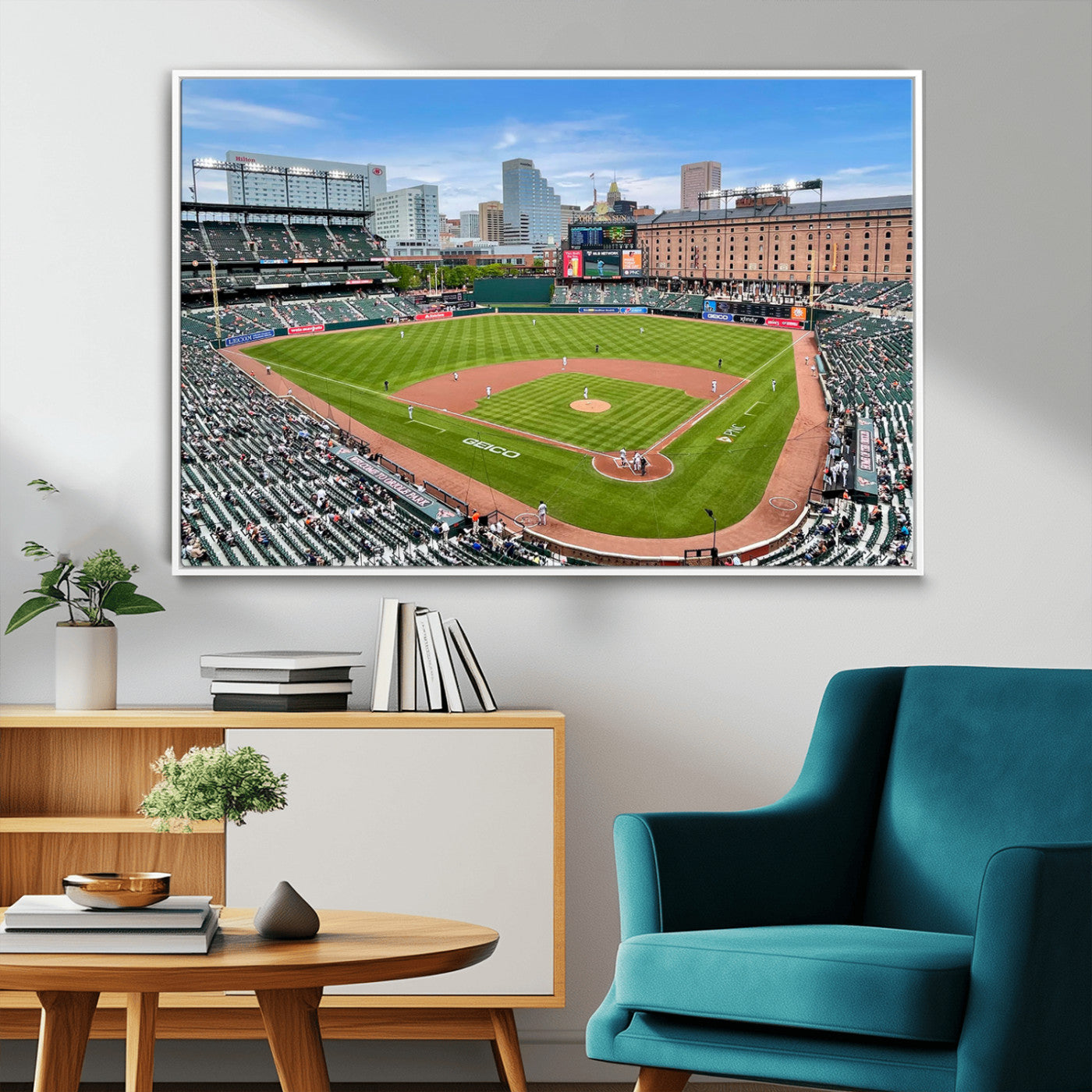 76426407-MGV-FC-36X24_White-Baseball Stadium Daytime – Panoramic Ballpark Canvas Wall Art, Sports Decor for Office, Man Cave, Game Room, Sports Bar, Baseball